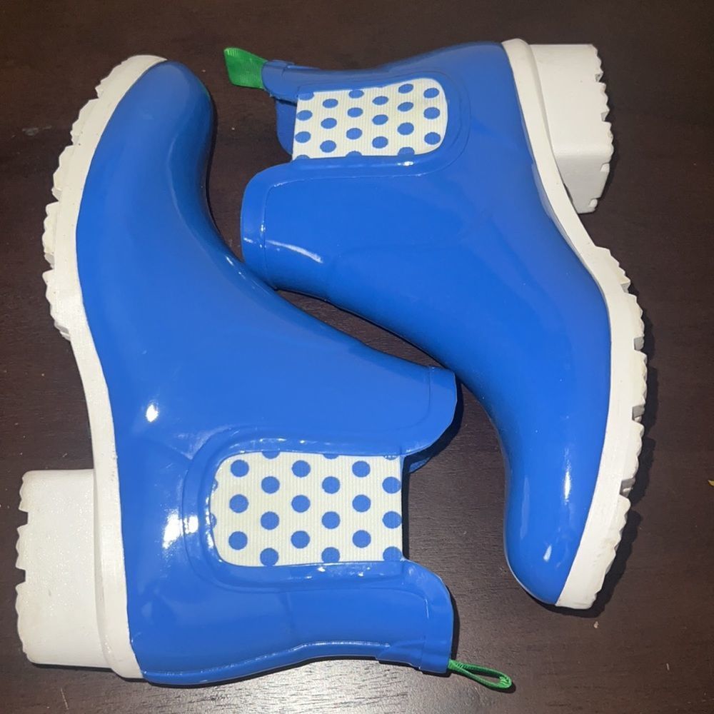 Cougar Terri Handcrafted Rubber Blue Polka Dot Slip On Ankle Rain Boots - Picture 6 of 7